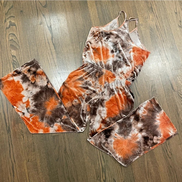 Young Fabulous & Broke Tie Dye Orange Velvet Jumpsuit - Picture 8 of 9